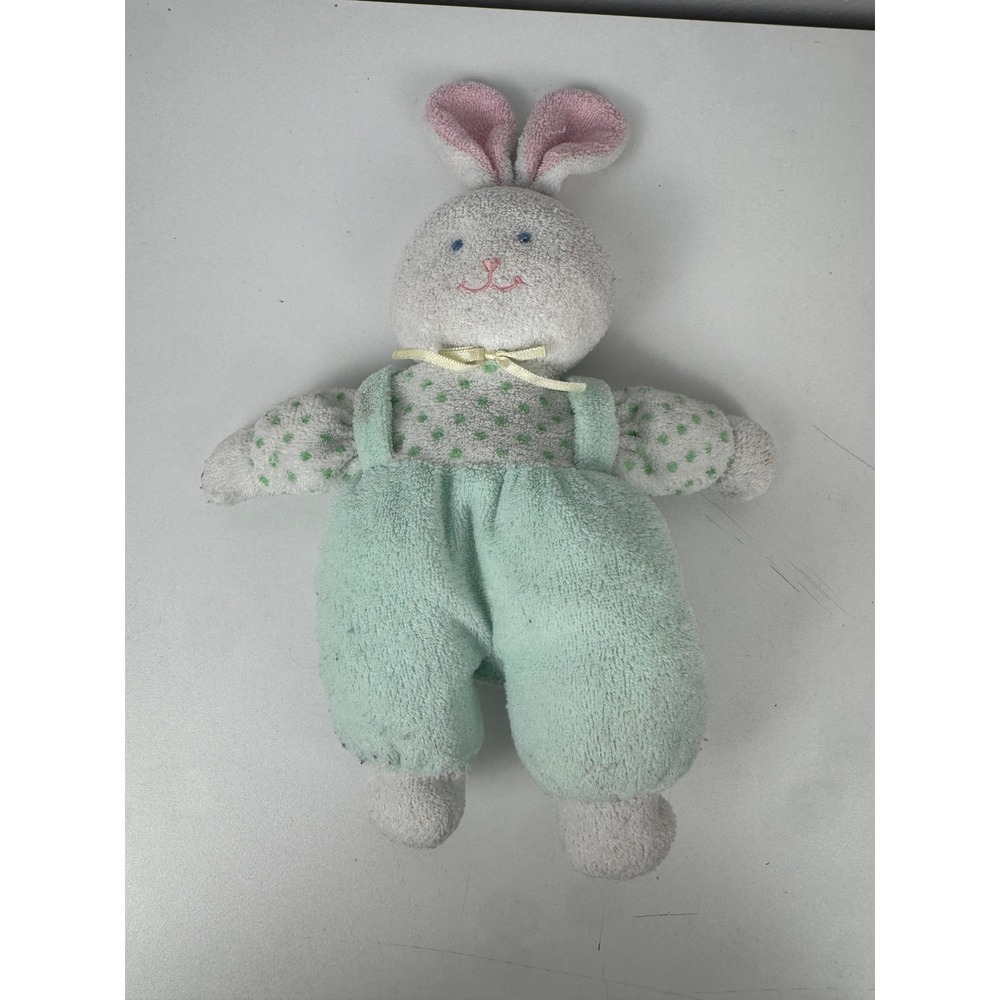 Vintage Eden Toys Mint Green Terry Cloth Bunny Rabbit Plush Overalls Polka Dot